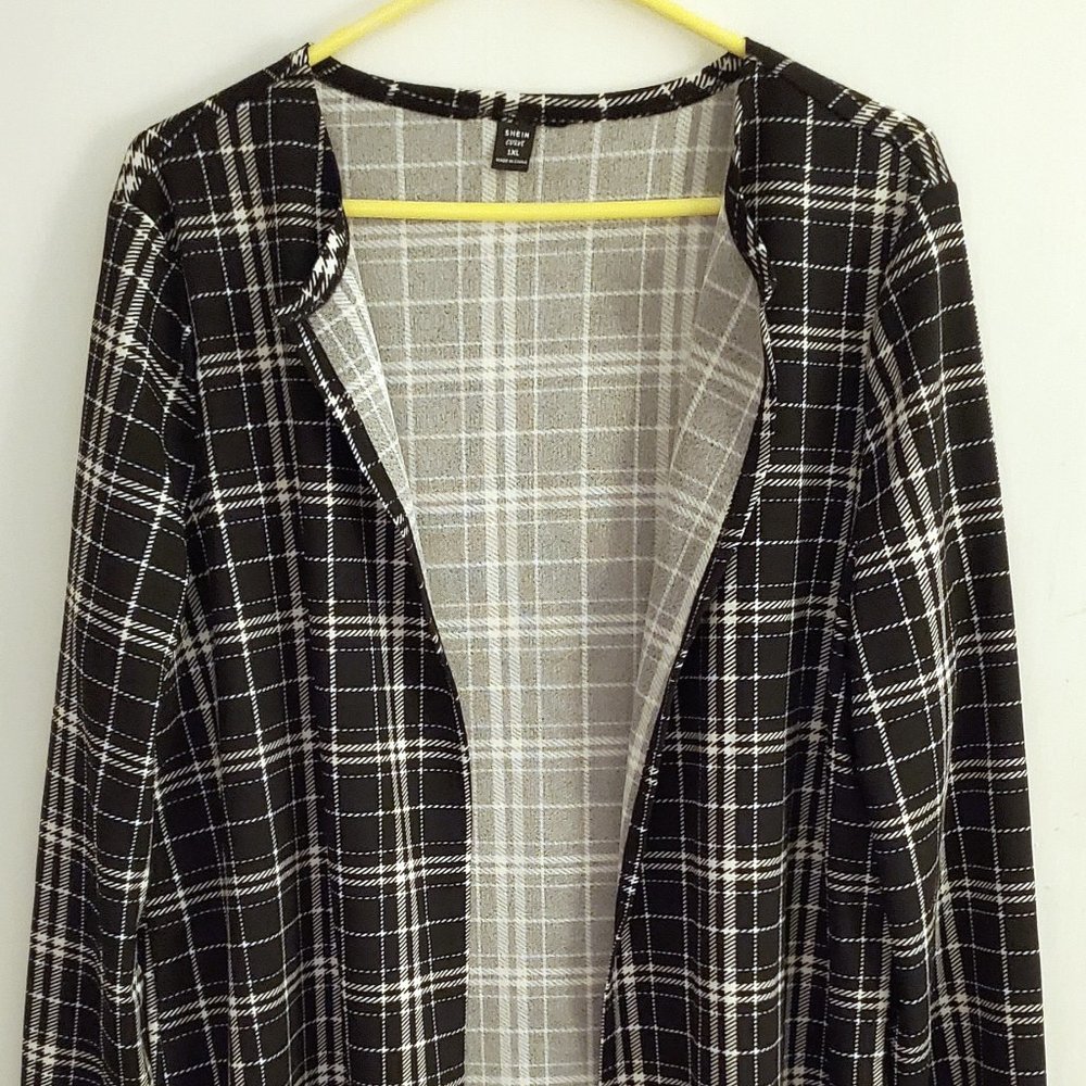 SHEIN Plus Plaid Print Open Front Coat